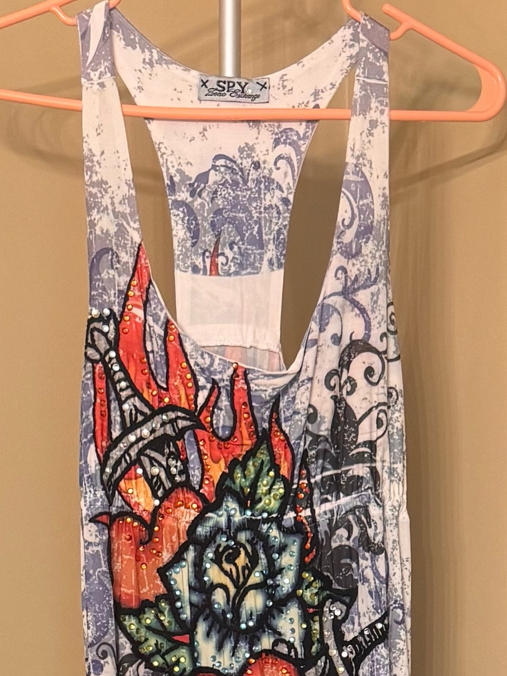 SPY White Maxi Dress with Red, Orange, Blue & Green Graphic